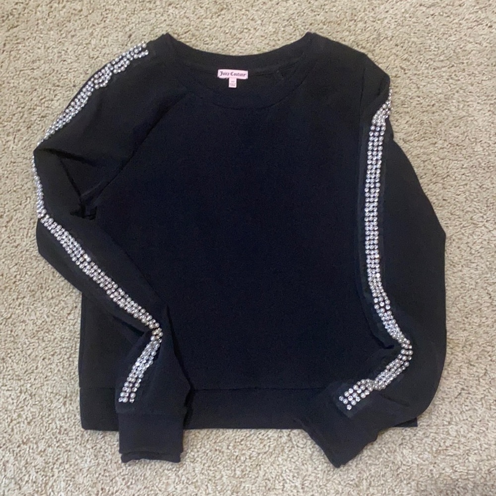 BEAUTIFUL JUICY COUTURE WOMENS XS BLOUSE BLACK  W/ RHINESTONE AND PEARLS. - NWOT